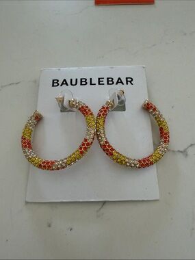 BaubleBar Red, Yellow & Clear Crystal Curved Hoop Earrings